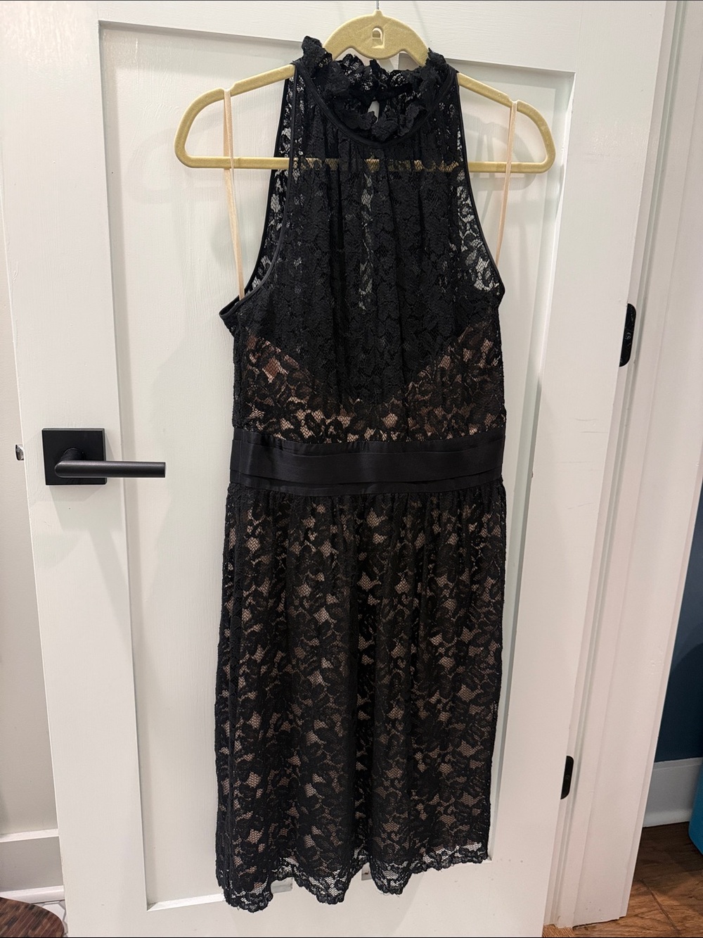 Banana Republic Black Lace Halter Dress with Nude Lining